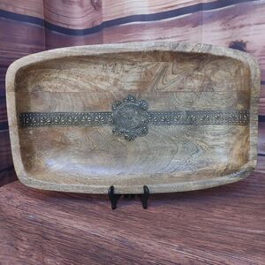 Carvings by Crissy Teigen Mango Wood Tray with Metal Inlay 18x11"